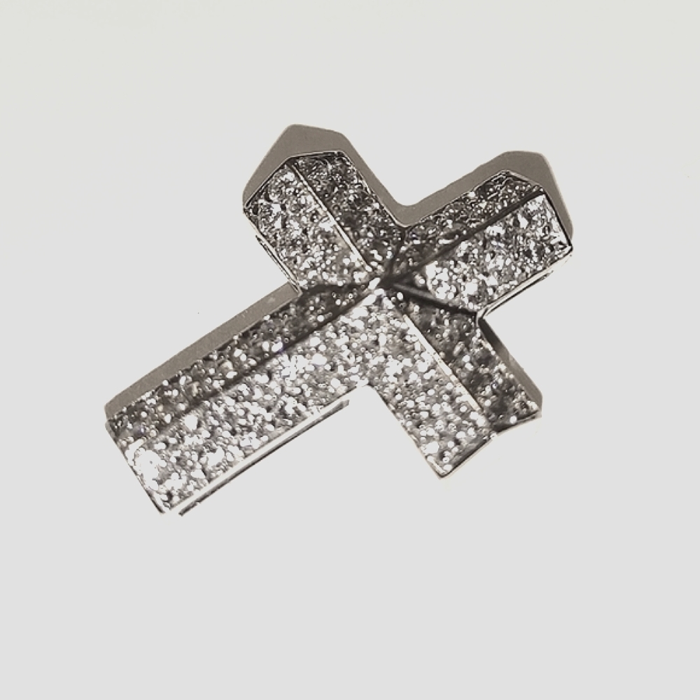 Large 14K White Gold Diamond 3D Cross Pendant